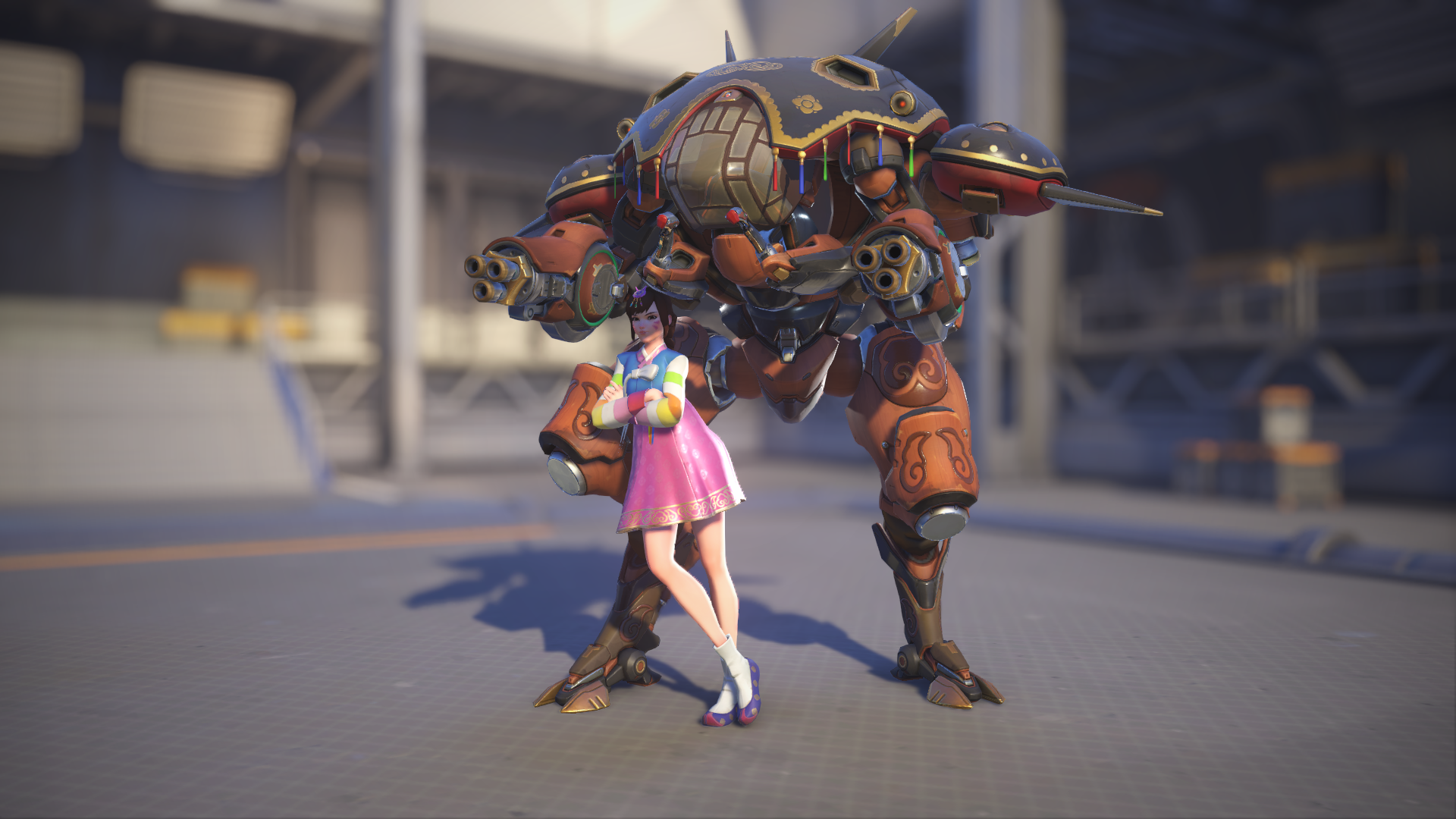 D.Va models her Palanquin skin in Overwatch 2.