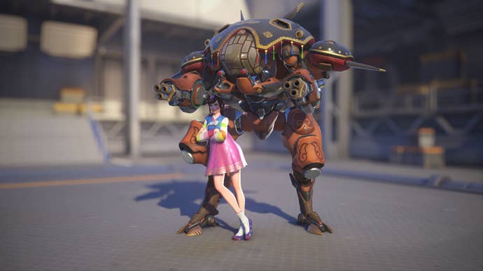 D.Va models her Palanquin skin in Overwatch 2.