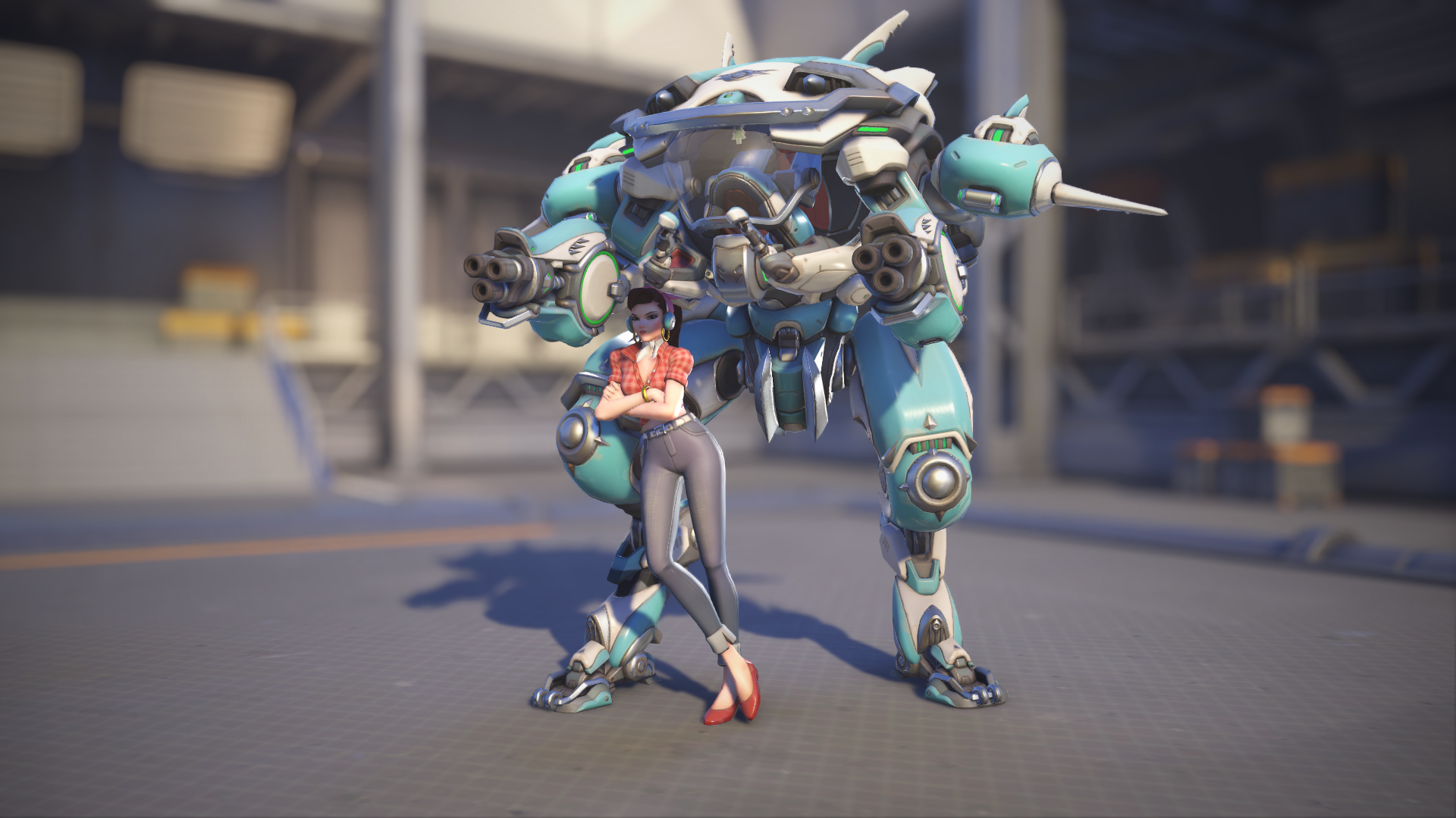 D.Va models her Cruiser skin in Overwatch 2.
