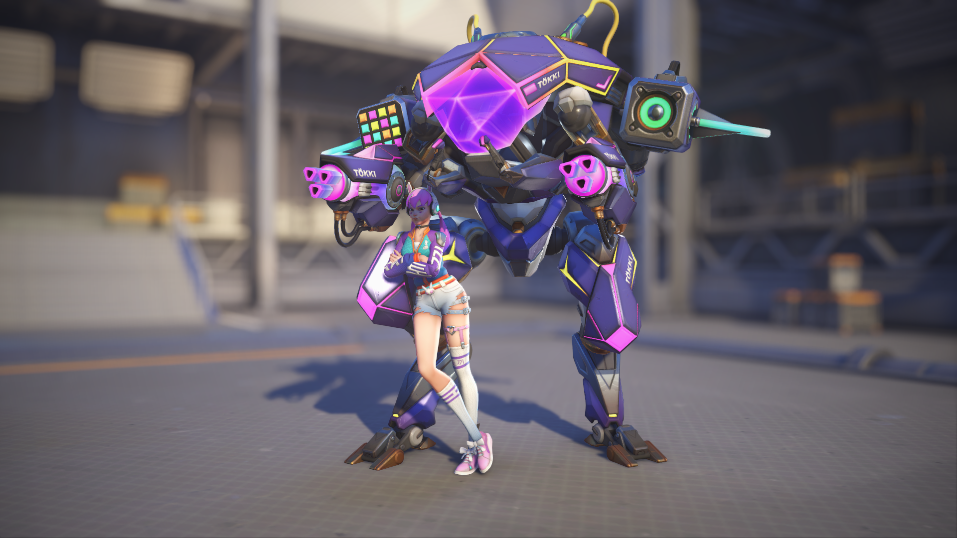 D.Va models her EDM skin in Overwatch 2.