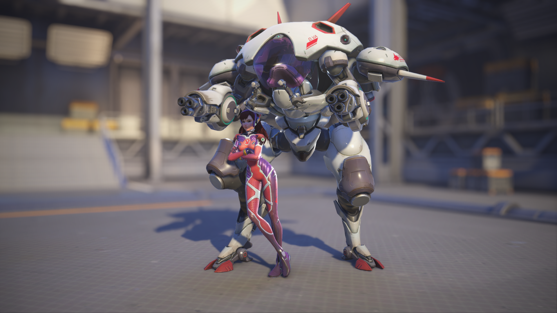 D.Va models her White Rabbit skin in Overwatch 2.