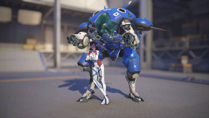 D.Va models her Taegeukgi skin in Overwatch 2.