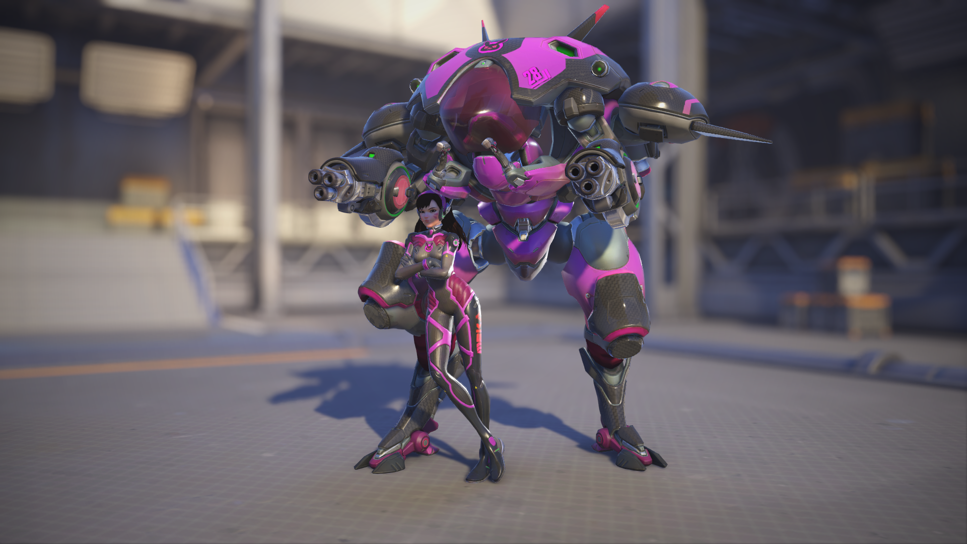 D.Va models her Midnight skin in Overwatch 2.