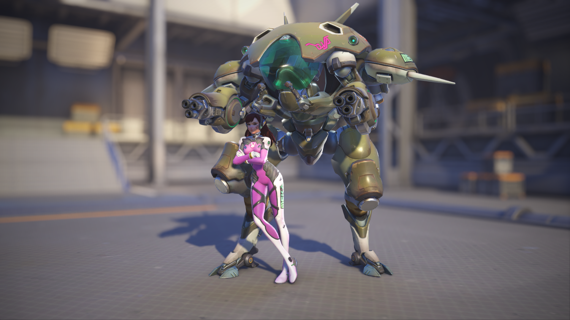 D.Va models her Watermelon skin in Overwatch 2.