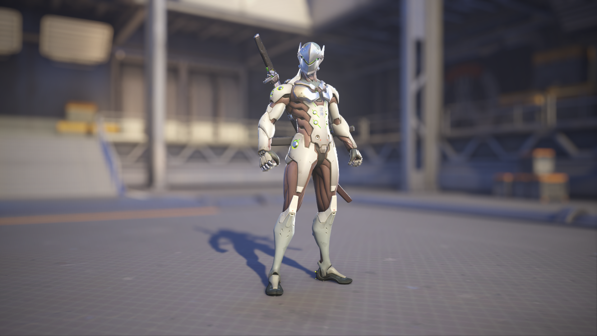 Genji models his Overwatch 1 skin in Overwatch 2.