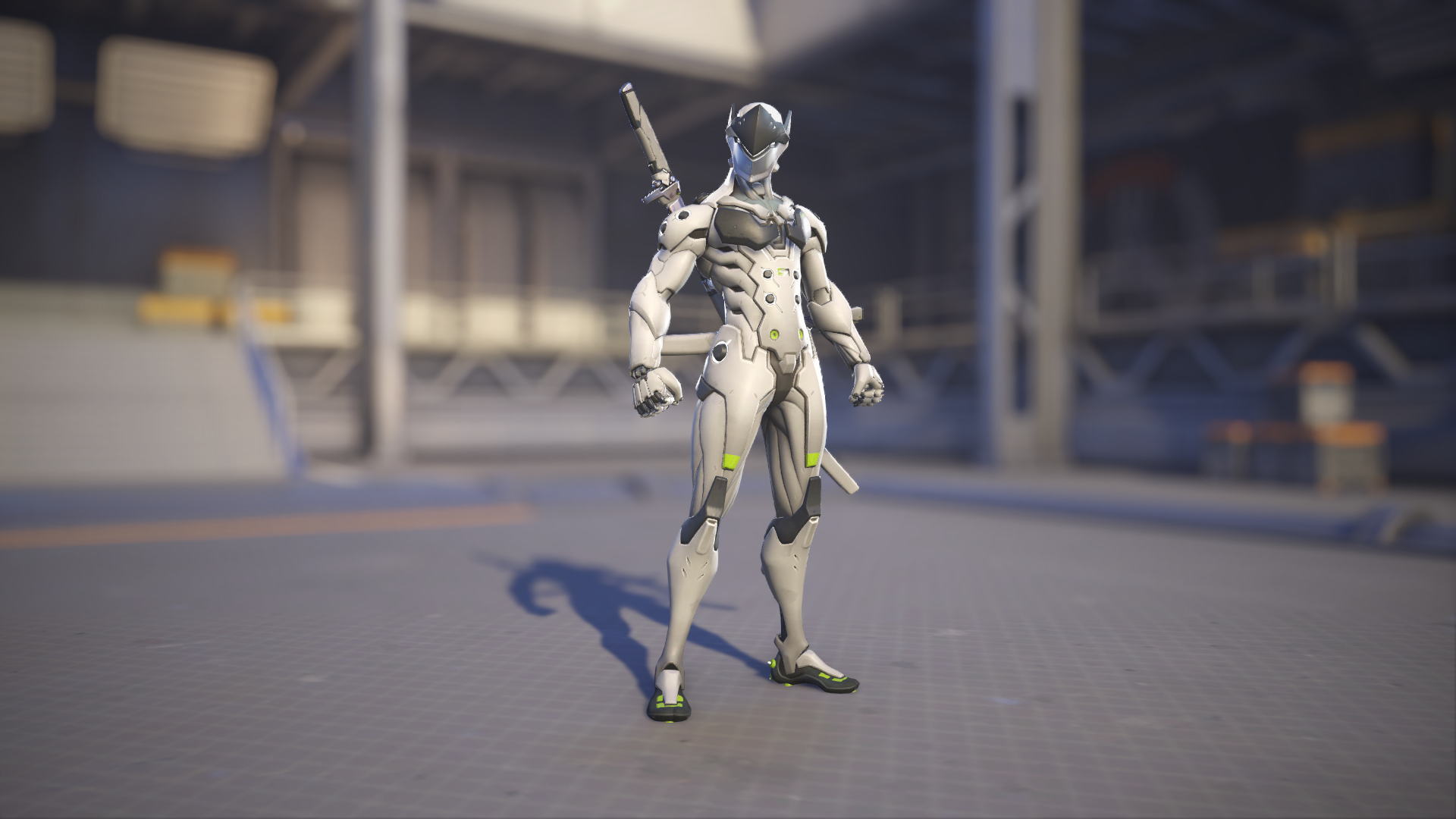 Genji models his Contenders Away skin in Overwatch 2.