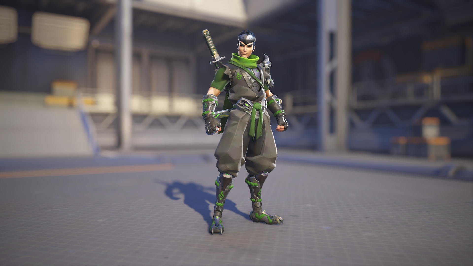 Genji models his Sparrow skin in Overwatch 2.