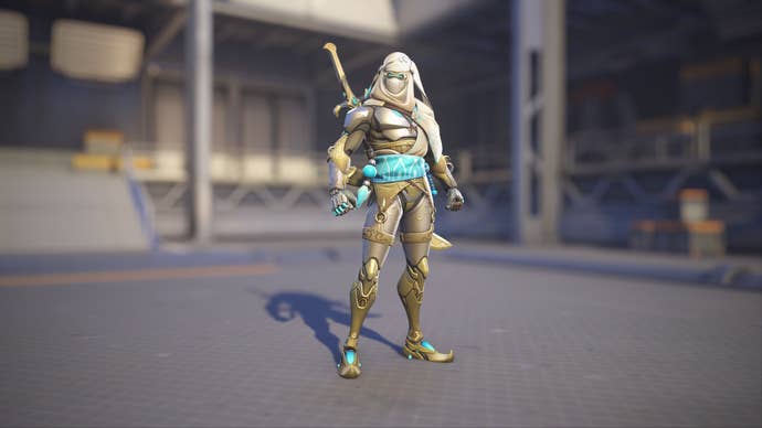 Genji models his Nomad skin in Overwatch 2.