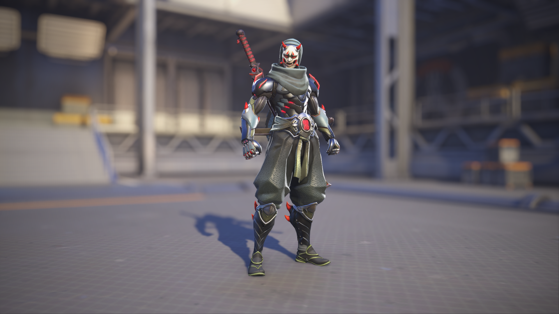 Genji models his Oni skin in Overwatch 2.