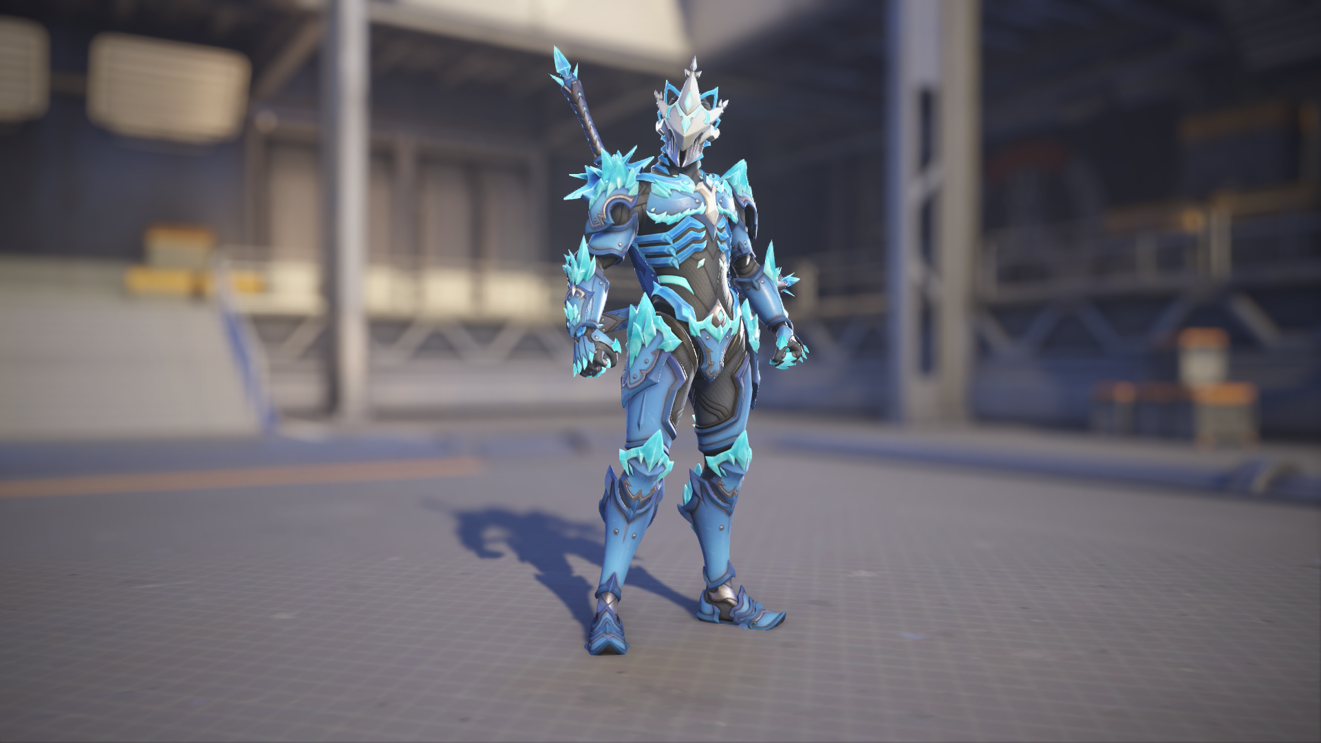 Genji models his Ice Wraith skin in Overwatch 2.