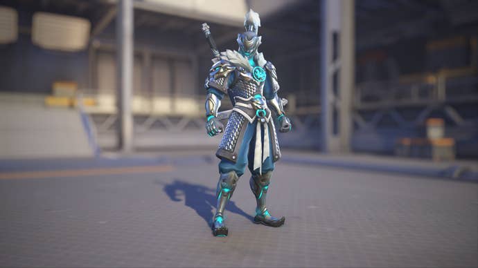 Genji models his Baihu skin in Overwatch 2.
