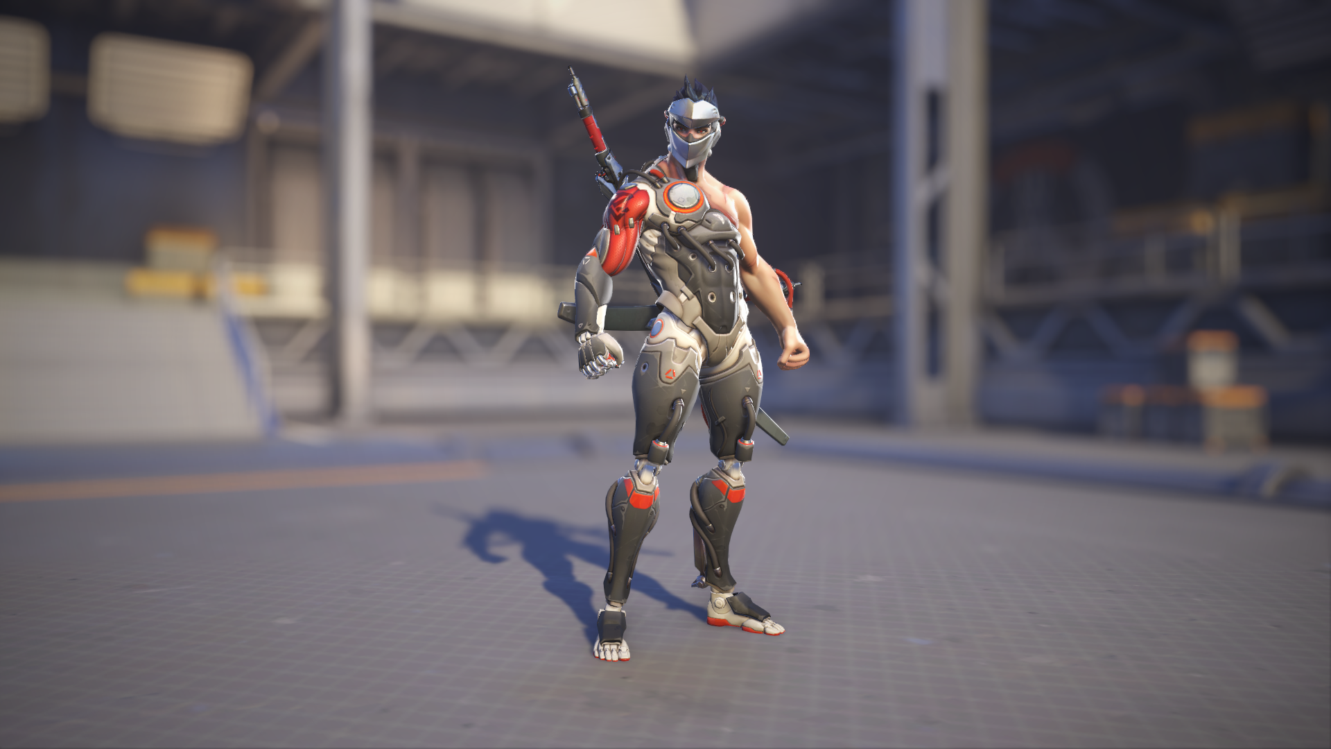 Genji models his Blackwatch skin in Overwatch 2.