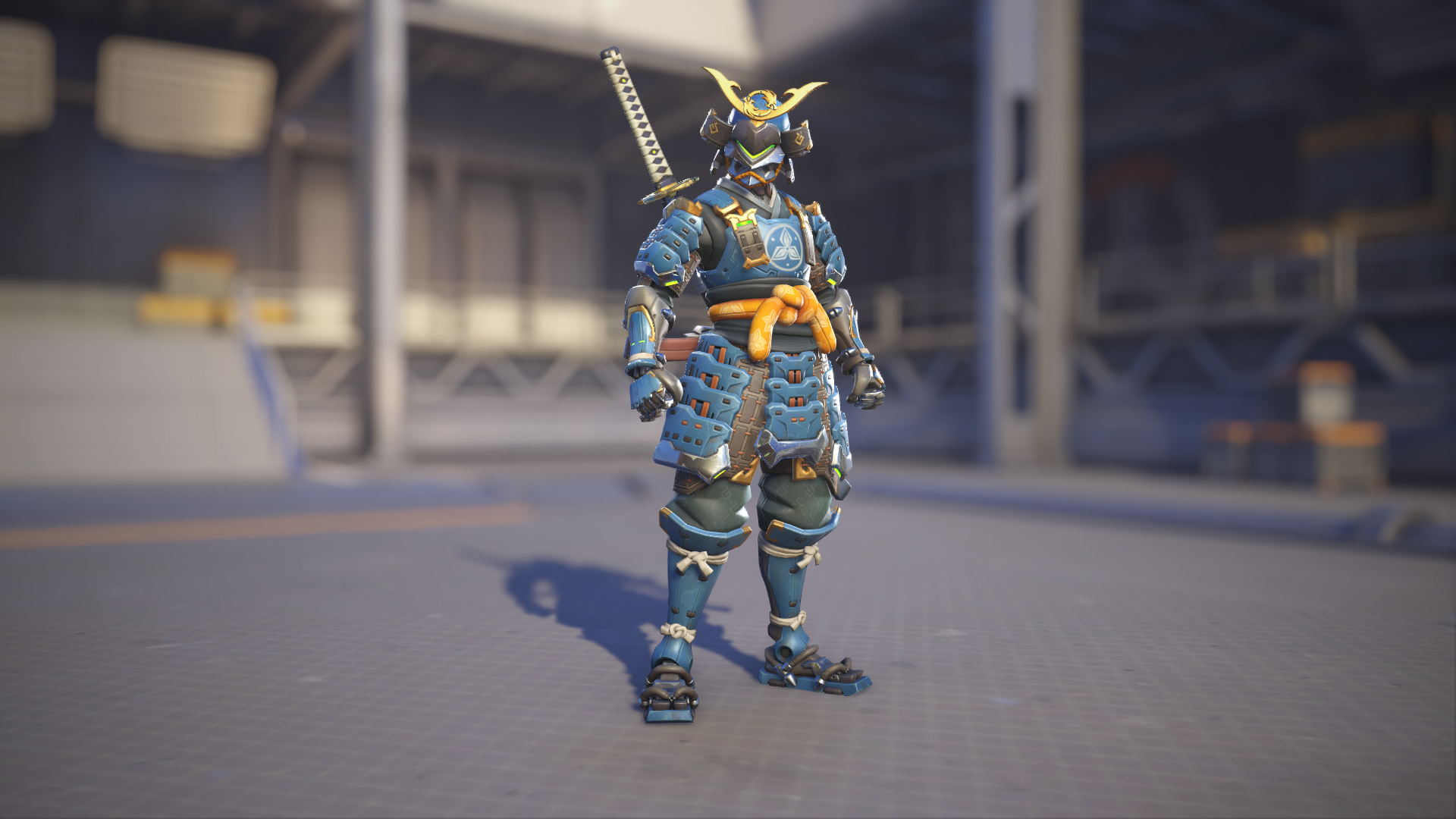 Genji models his Bushi skin in Overwatch 2.