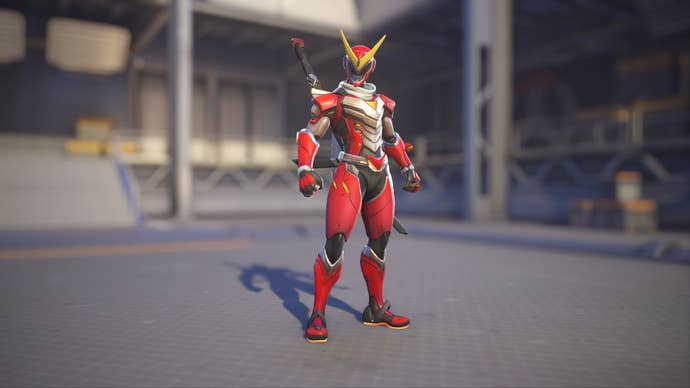 Genji models his Genjiman skin in Overwatch 2.