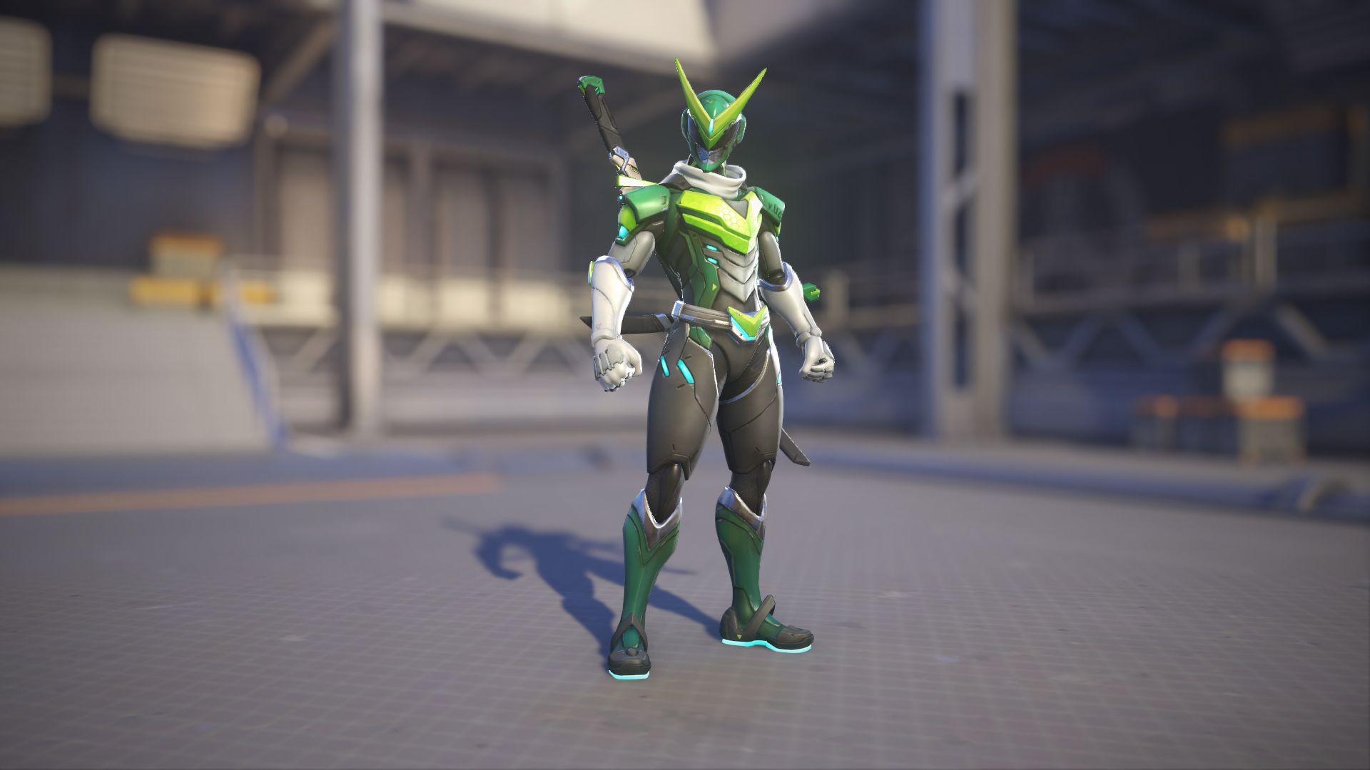 Genji models his Sentai skin in Overwatch 2.