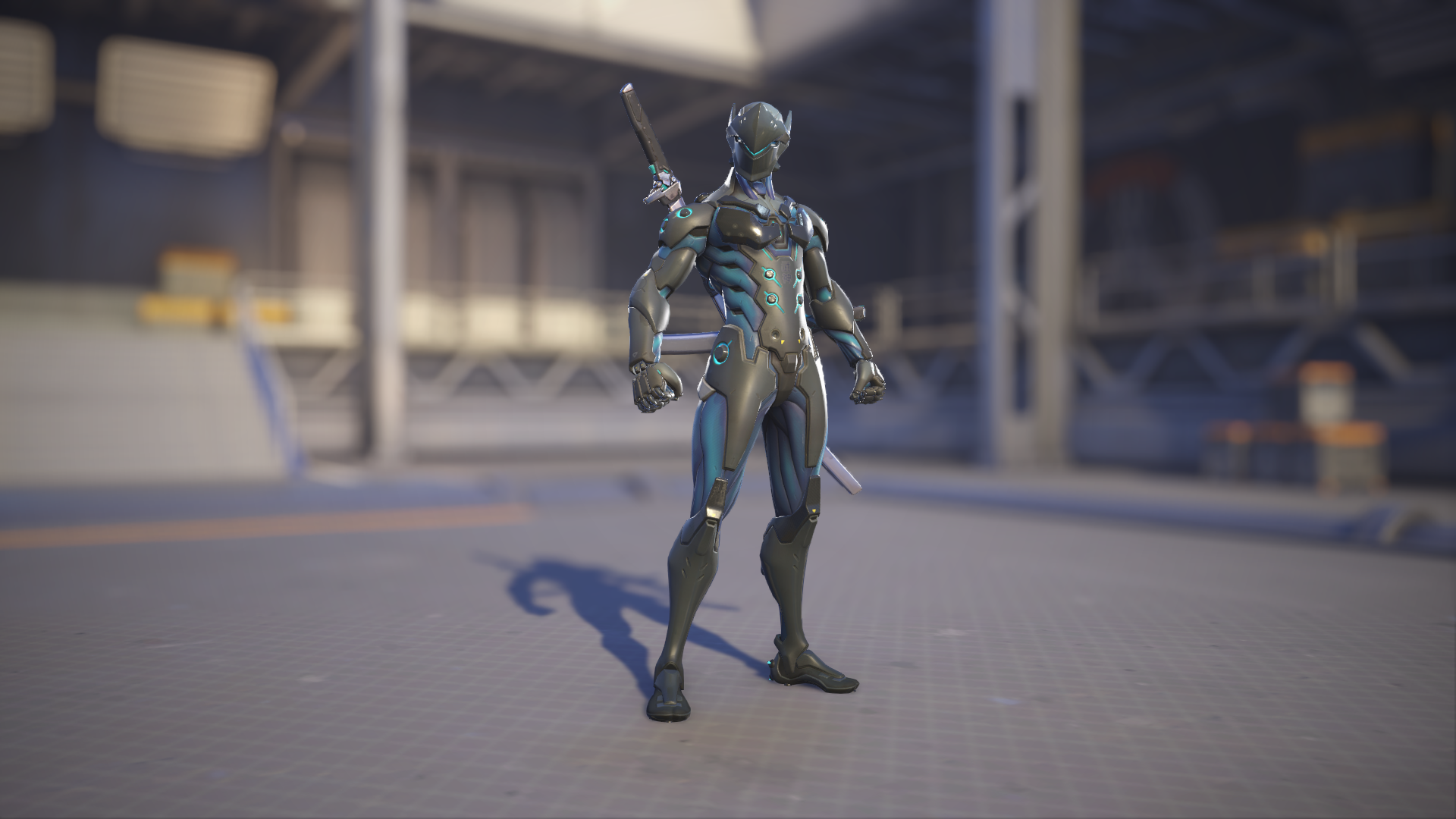 Genji models his Carbon Fiber skin in Overwatch 2.