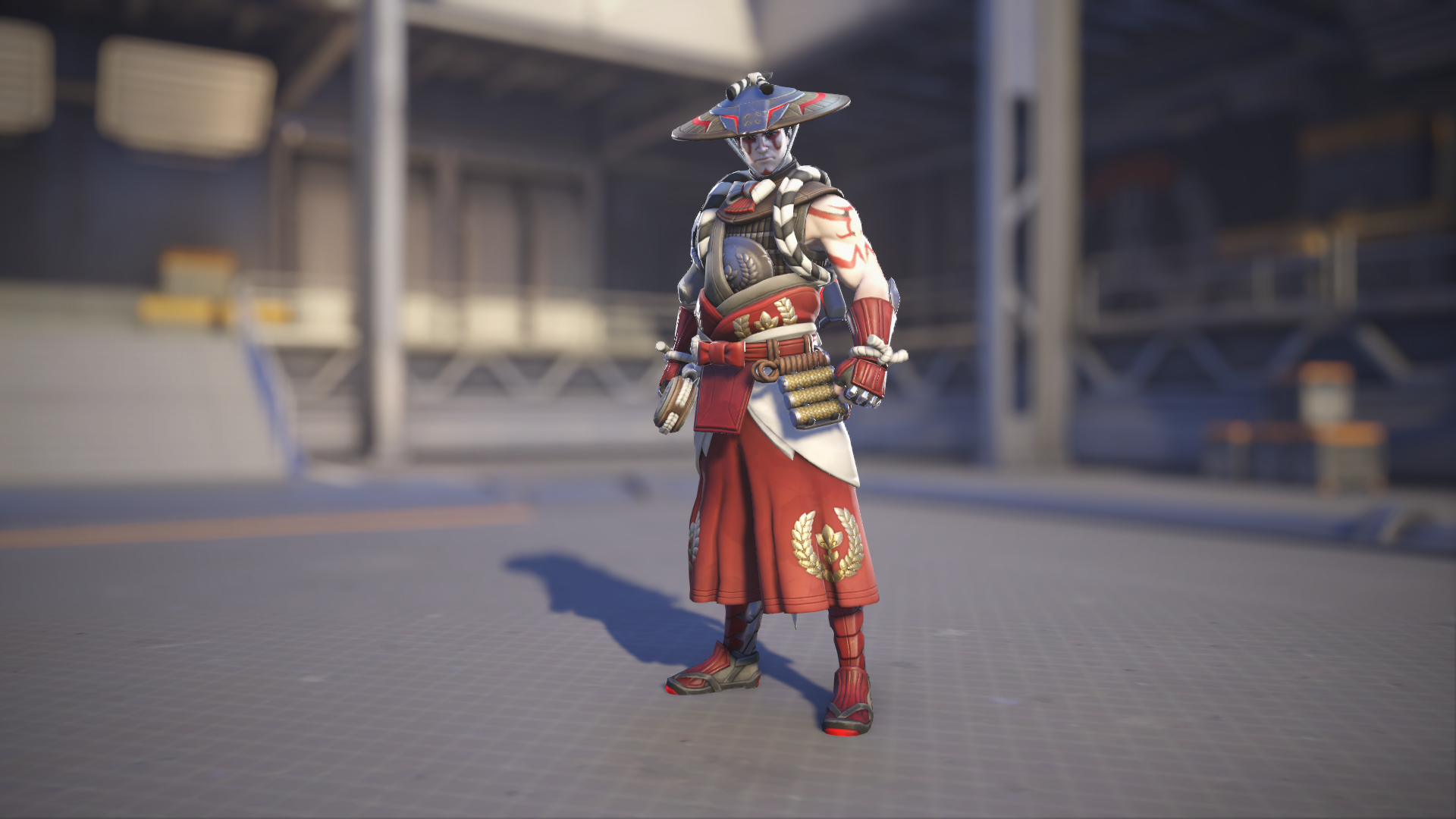 Hanzo models his Kabuki skin in Overwatch 2.
