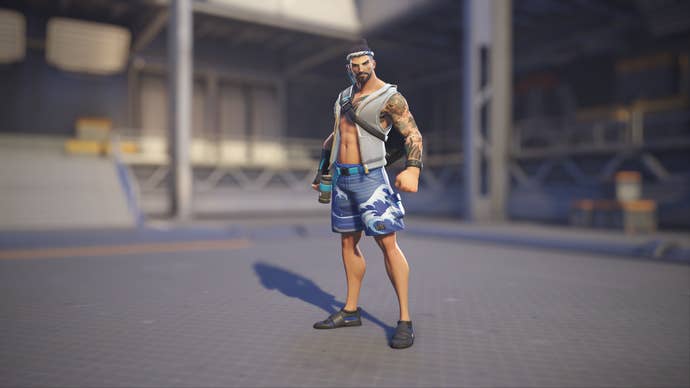 Hanzo models his Wave skin in Overwatch 2.