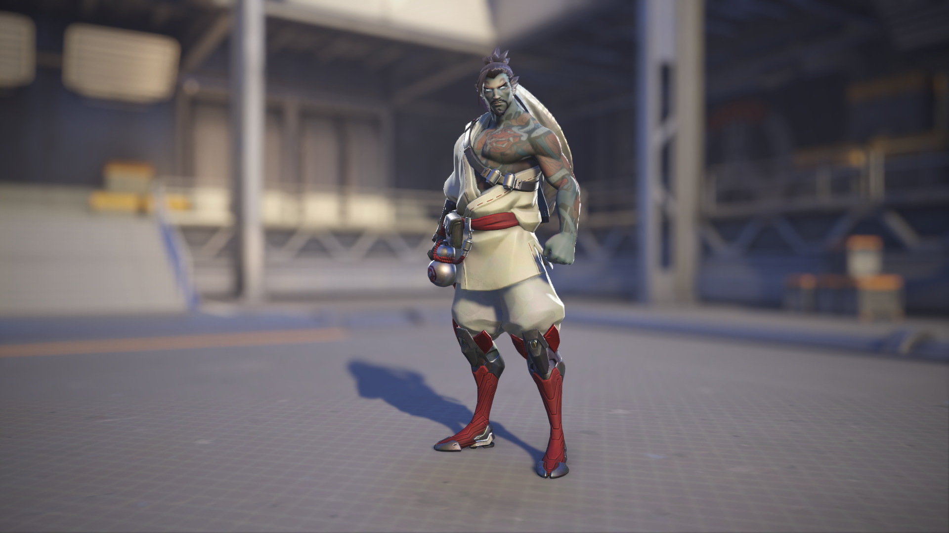 Hanzo models his Demon skin in Overwatch 2.