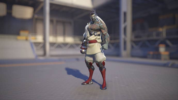 Hanzo models his Demon skin in Overwatch 2.