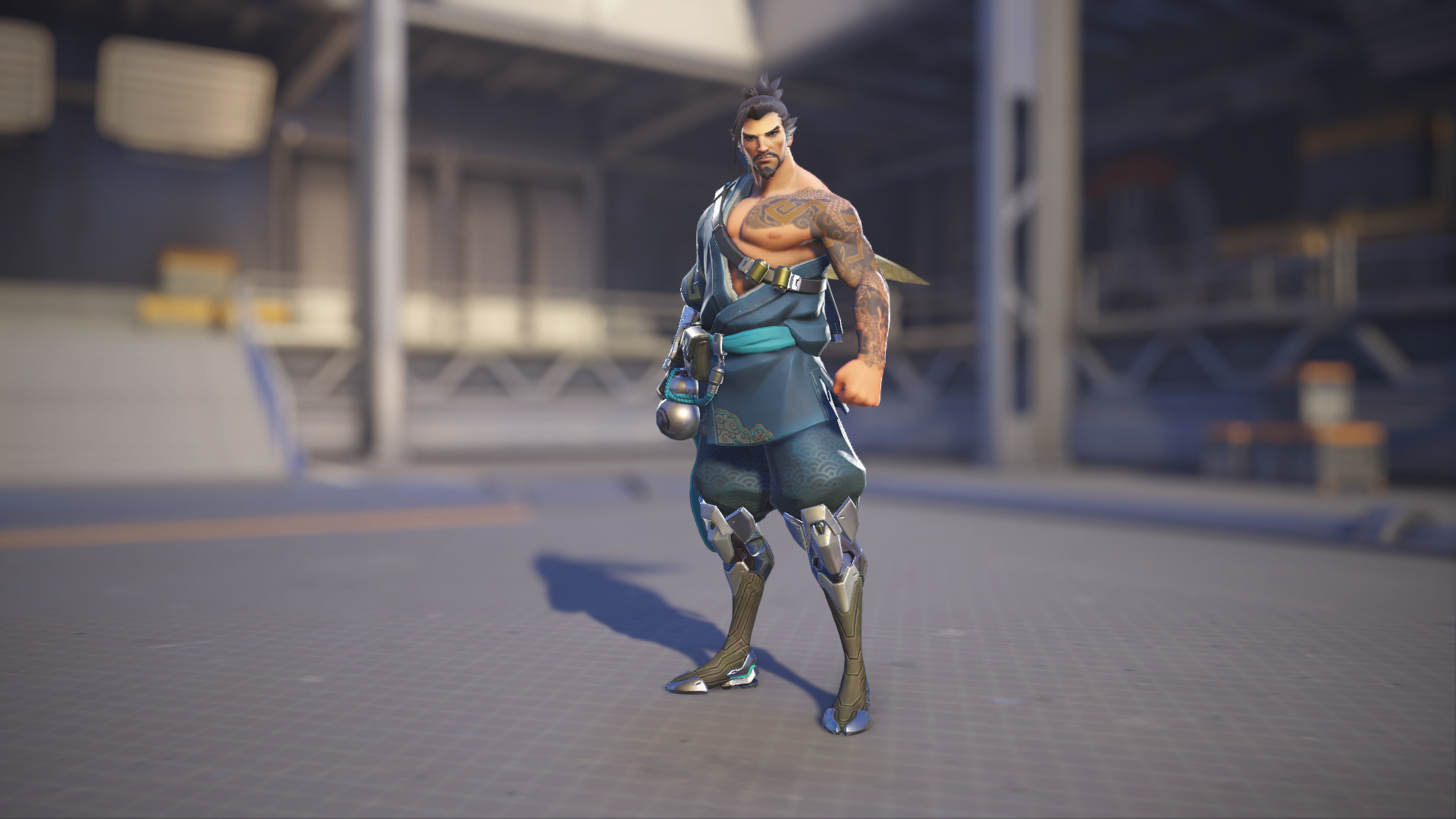 Hanzo models his Sora skin in Overwatch 2.