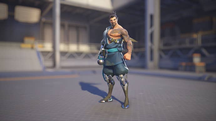 Hanzo models his Sora skin in Overwatch 2.