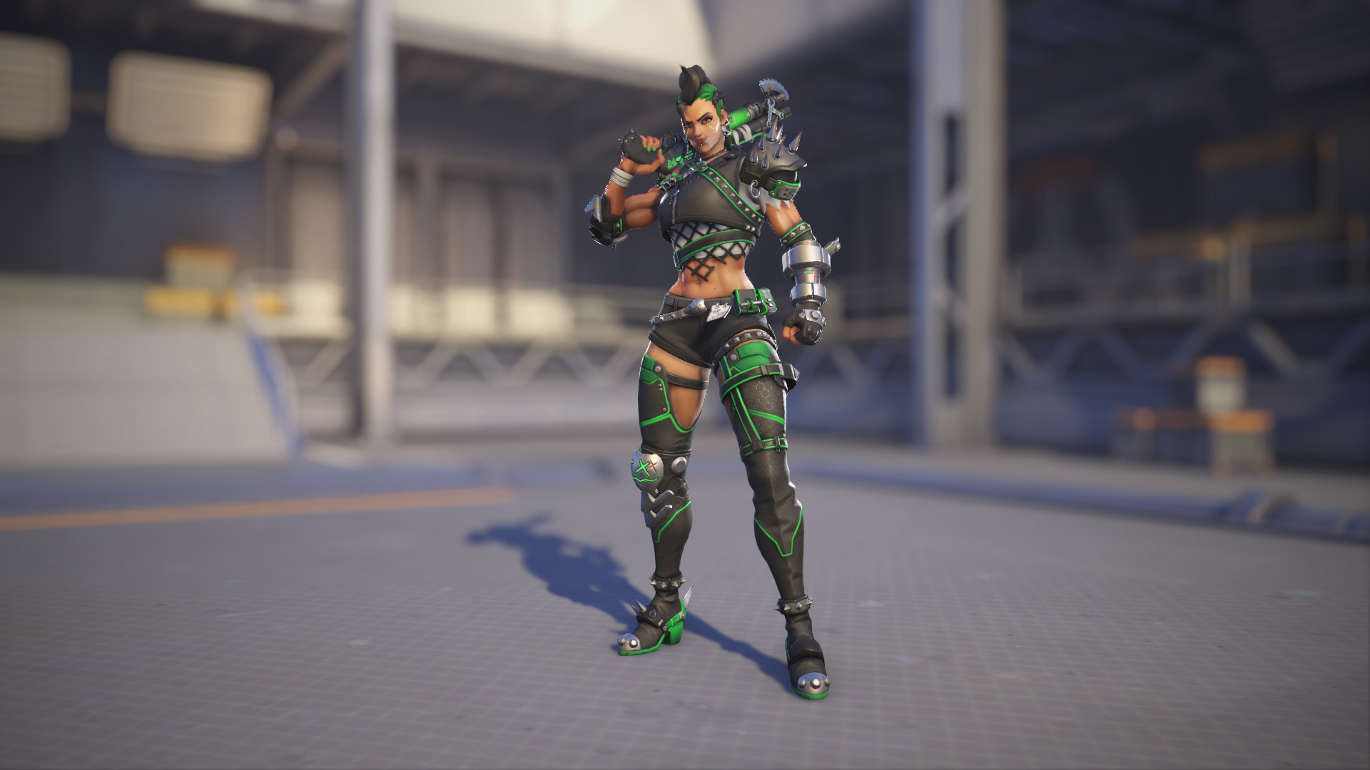 Junker Queen models her Circuit Breaker skin in Overwatch 2.