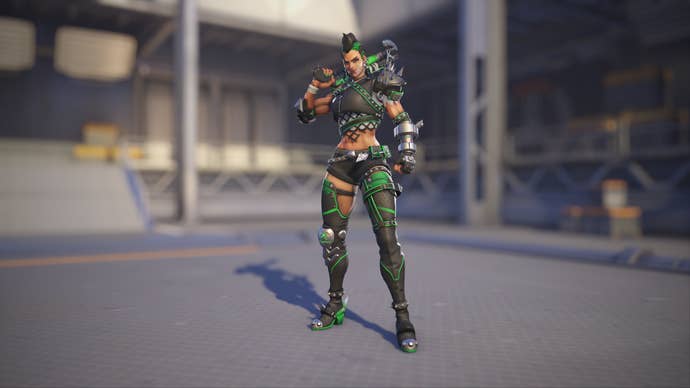 Junker Queen models her Circuit Breaker skin in Overwatch 2.