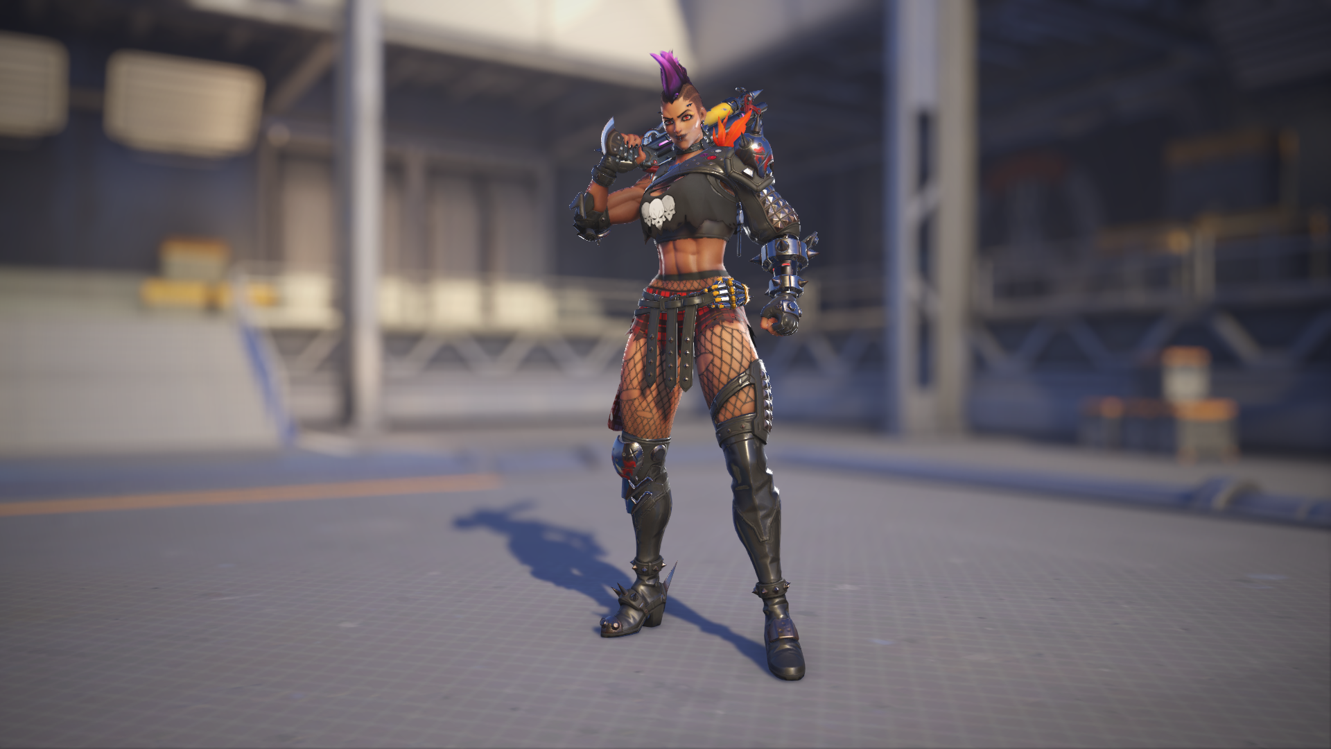 Junker Queen models her Punker Queen skin in Overwatch 2.