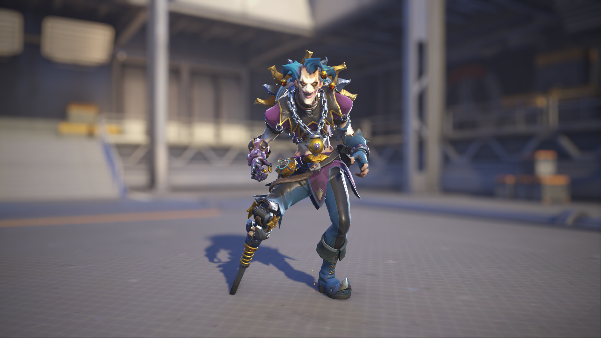Junkrat models his Jester skin in Overwatch 2.