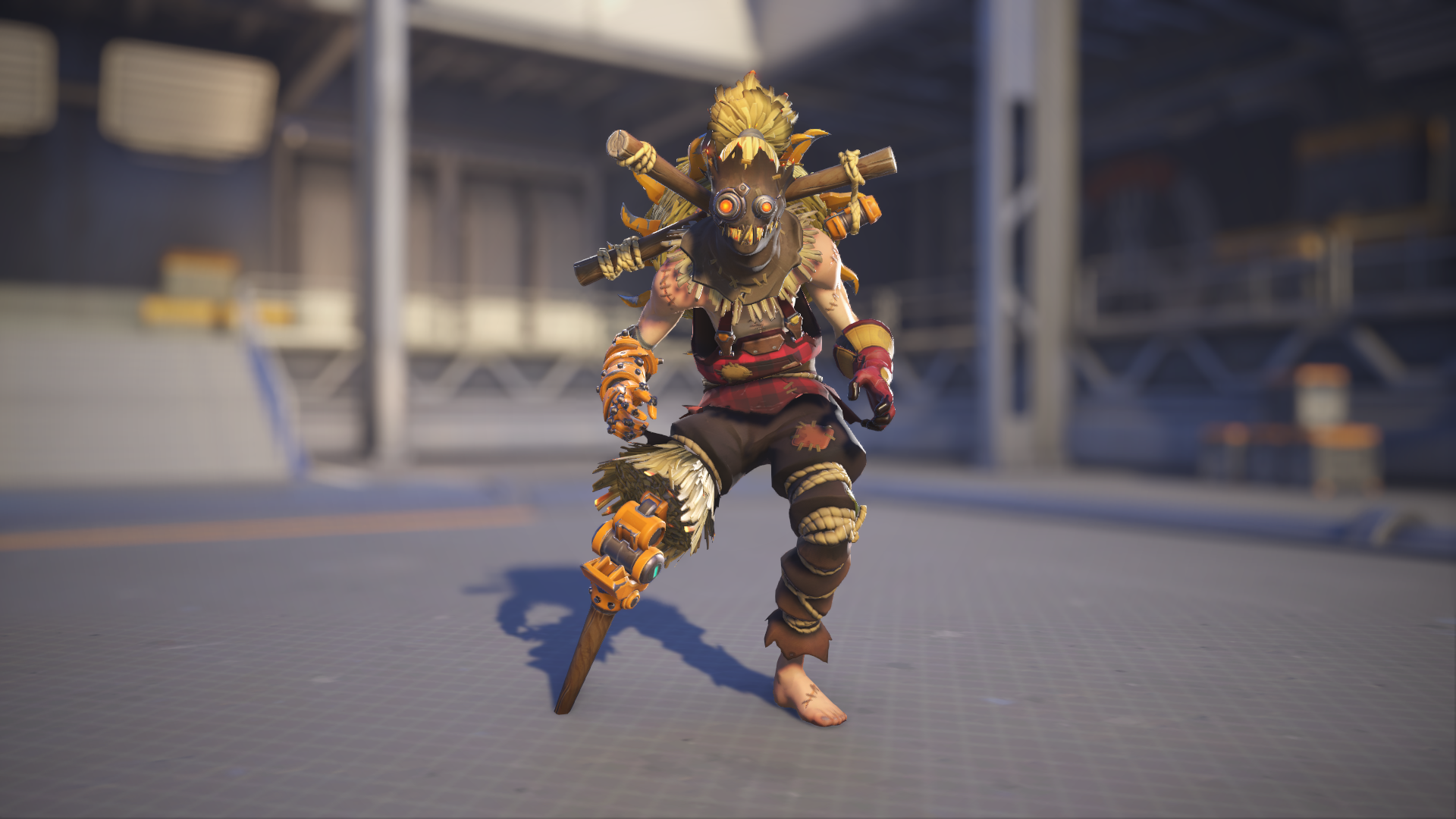 Junkrat models his Hayseed skin in Overwatch 2.