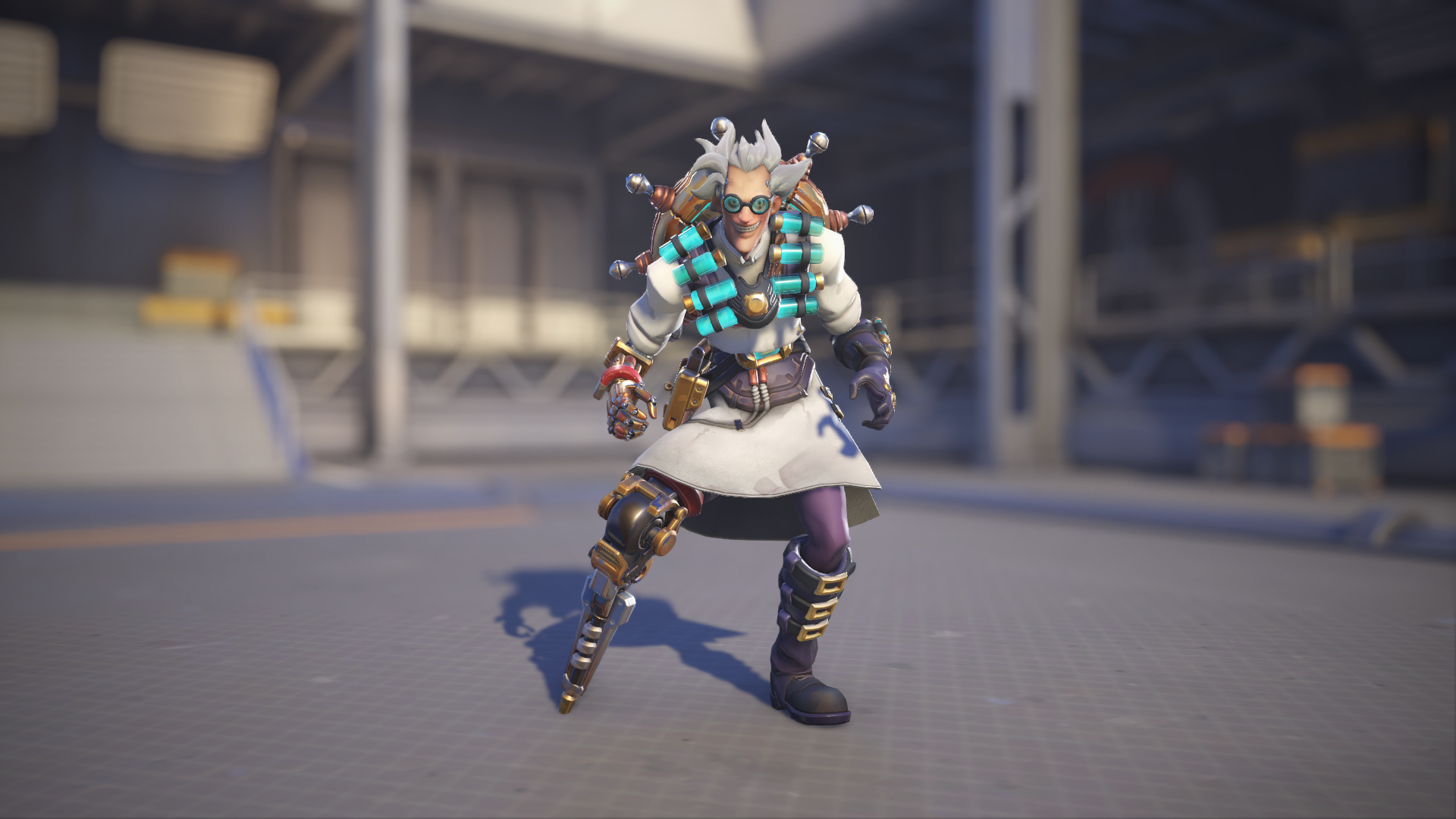 Junkrat models his Dr. Junkenstein skin in Overwatch 2.