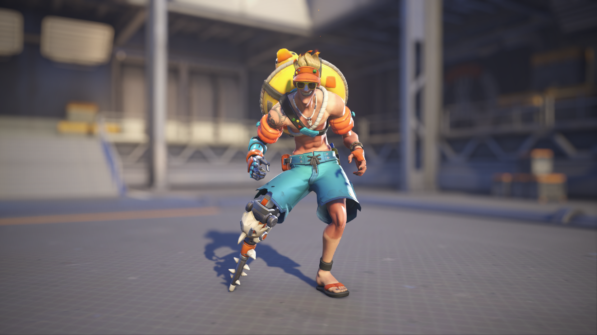Junkrat models his Beachrat skin in Overwatch 2.