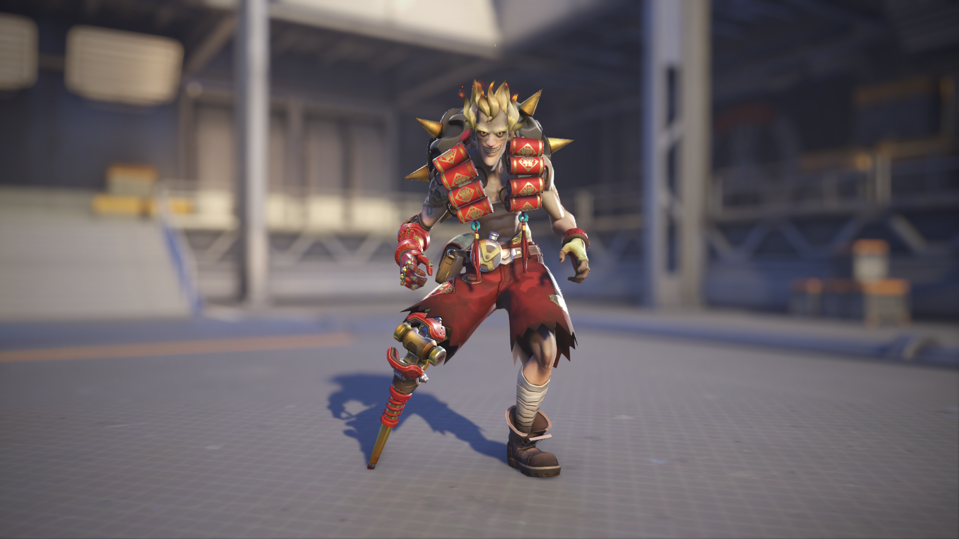 Junkrat models his Firework skin in Overwatch 2.