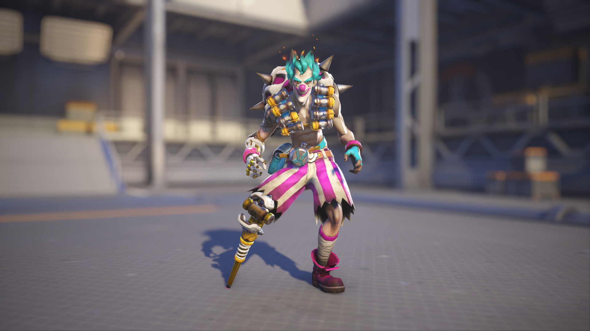 Junkrat models his Circus skin in Overwatch 2.