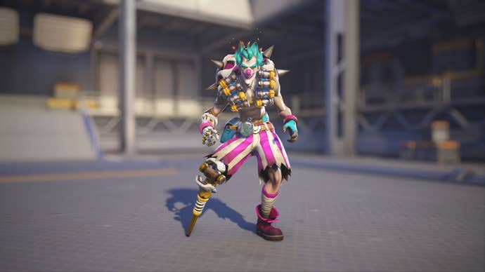 Junkrat models his Circus skin in Overwatch 2.
