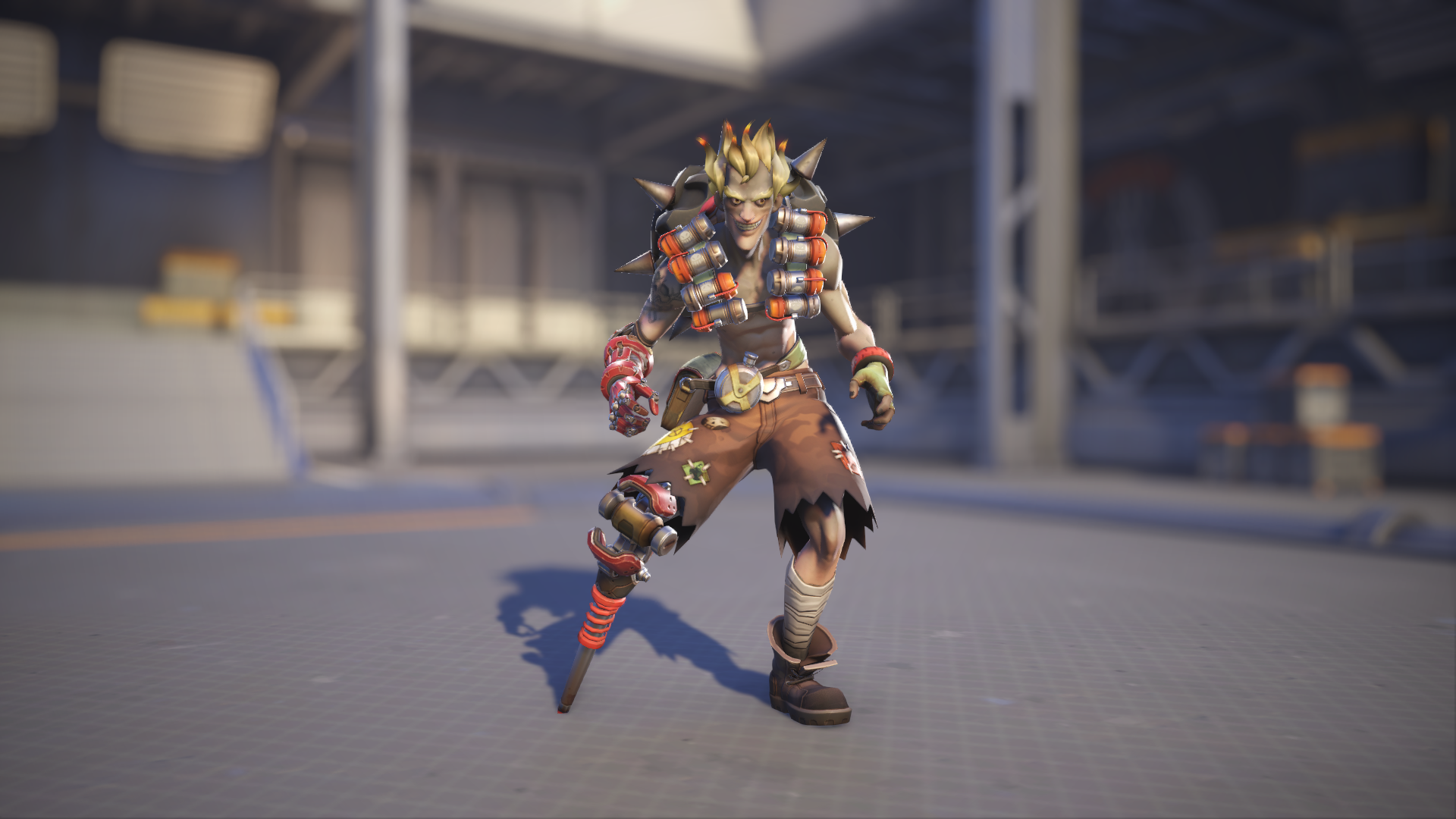 Junkrat models his Rusted skin in Overwatch 2.