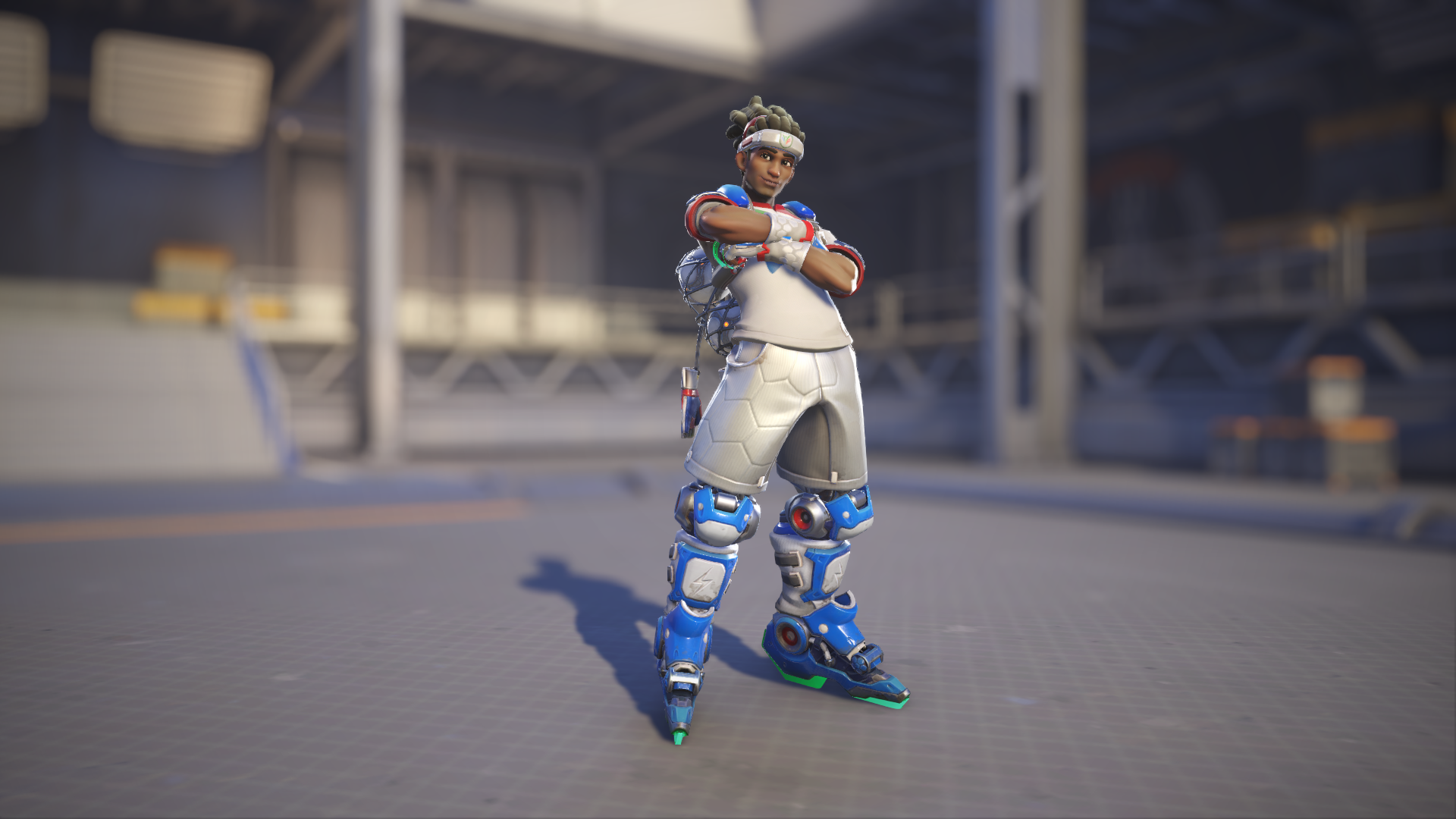 Lúcio models his Striker skin in Overwatch 2.