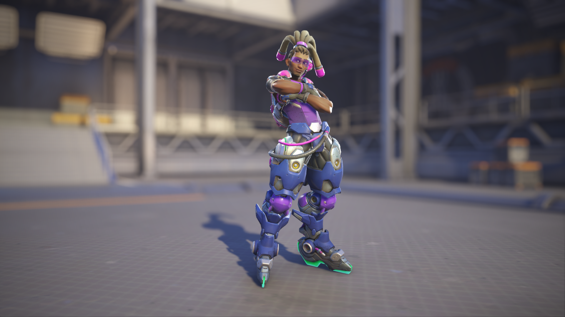 Lúcio models his Roxo skin in Overwatch 2.