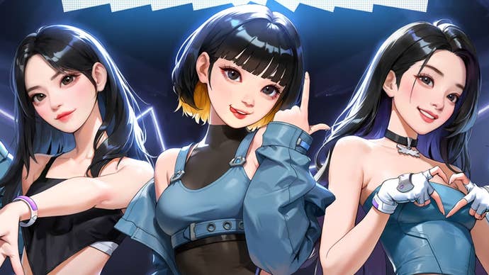 A teaser image for Le Sserafim’s appearance in Overwatch 2, showing cartoon versions of three members from the K-pop group