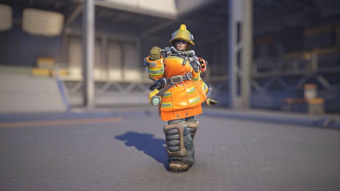 Mei models her Rescue Mei skin in Overwatch 2.