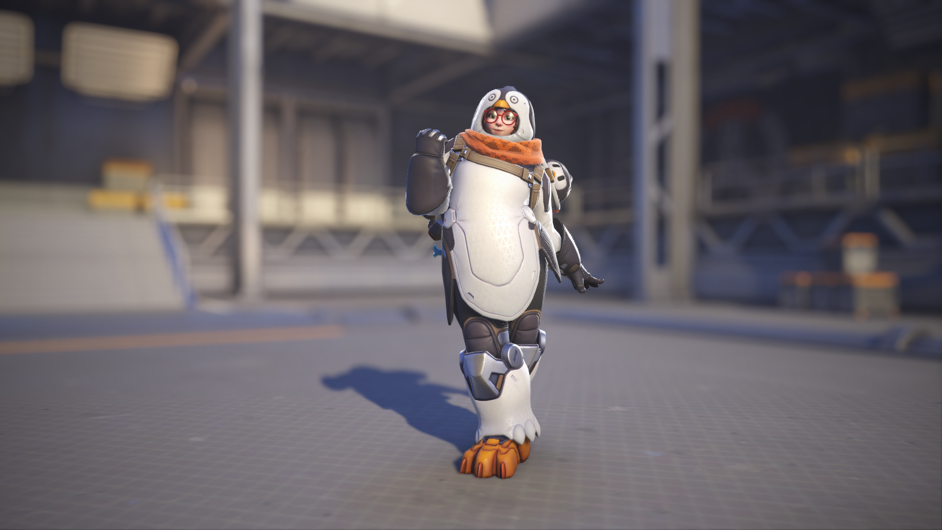 Mei models her Penguin skin in Overwatch 2.