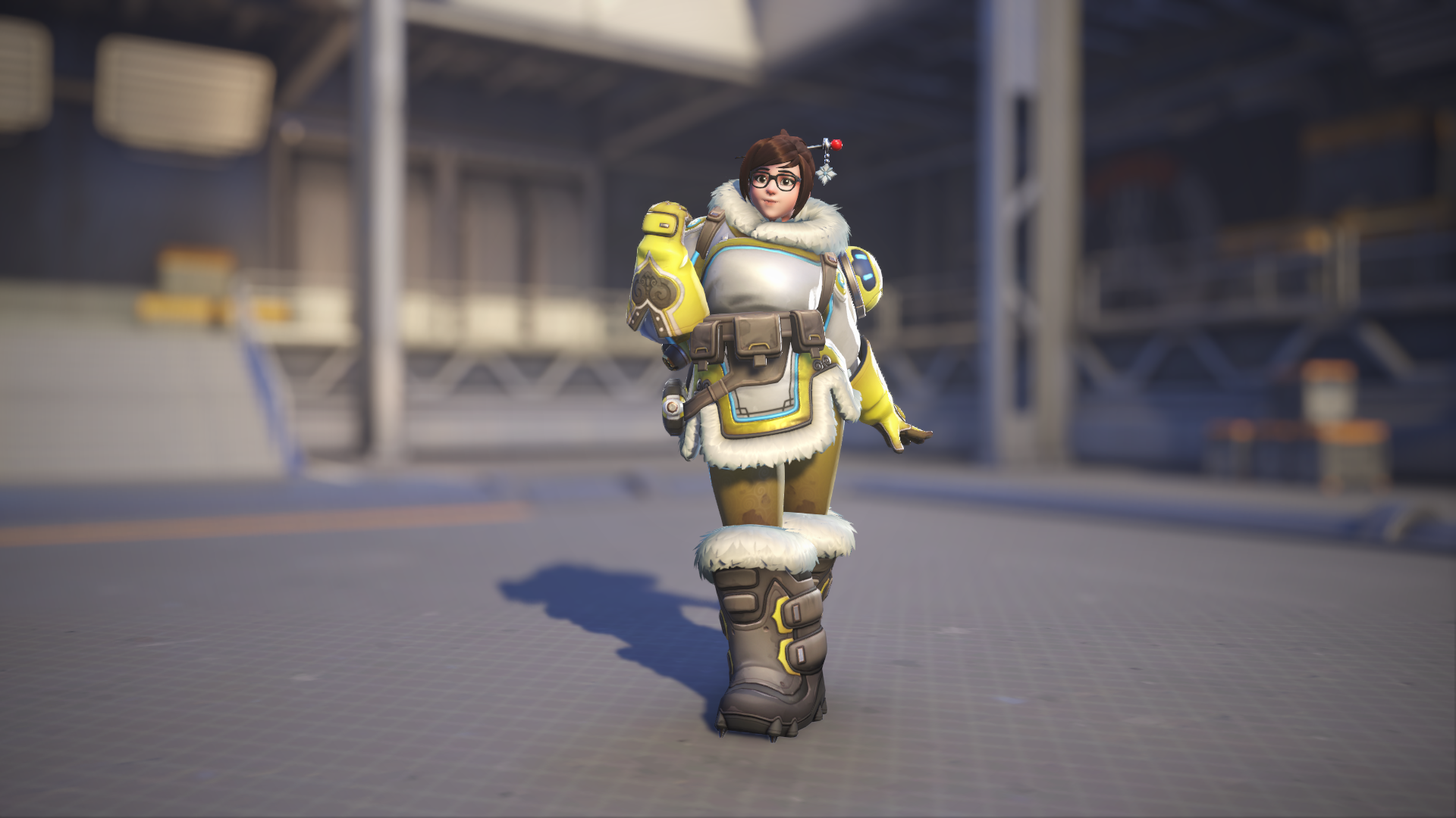 Mei models her Chrysanthemum skin in Overwatch 2.