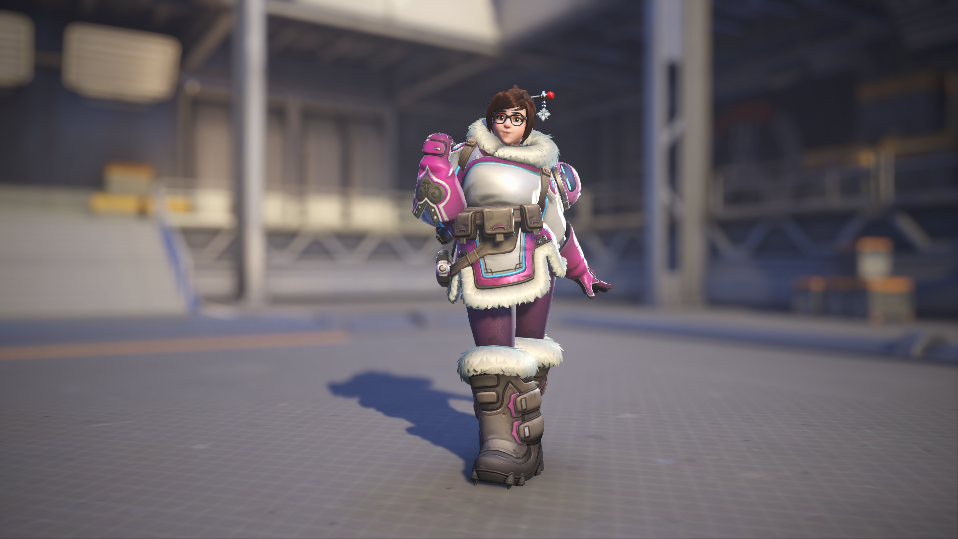 Mei models her Heliotrope skin in Overwatch 2.
