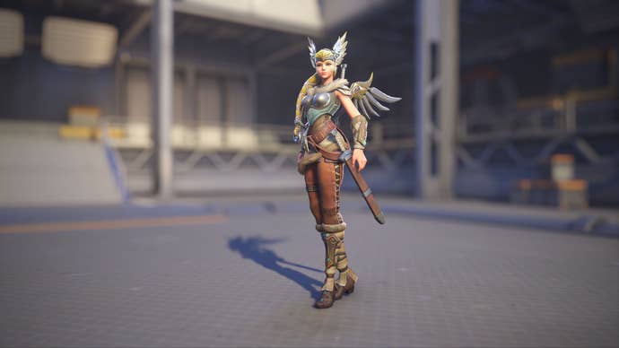 Mercy models her Valkyrie skin in Overwatch 2.