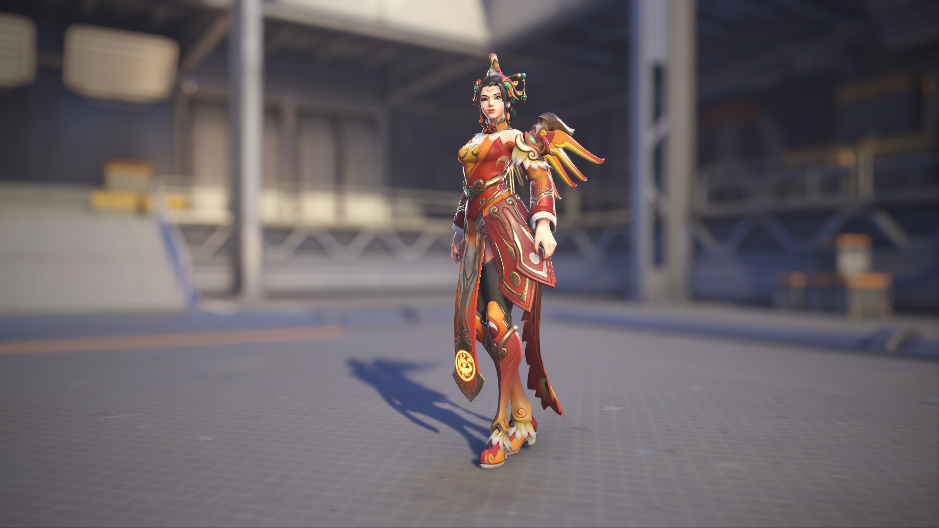 Mercy models her Zhuque skin in Overwatch 2.