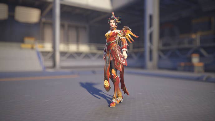 Mercy models her Zhuque skin in Overwatch 2.