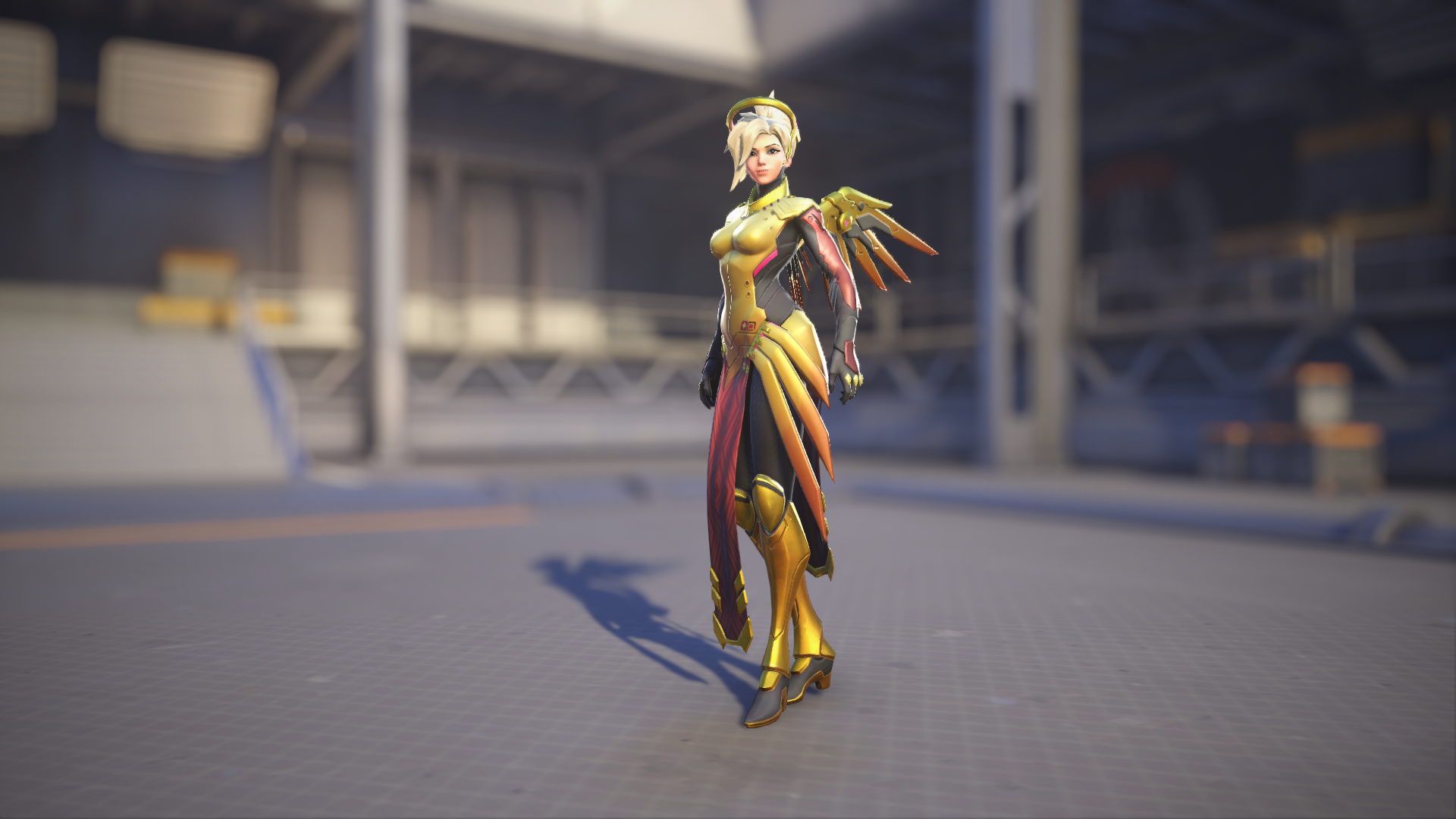 Mercy models her Amber skin in Overwatch 2.