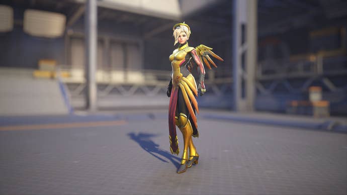 Mercy models her Amber skin in Overwatch 2.
