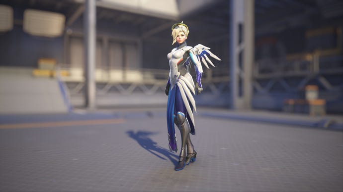 Mercy models her Celestial skin in Overwatch 2.